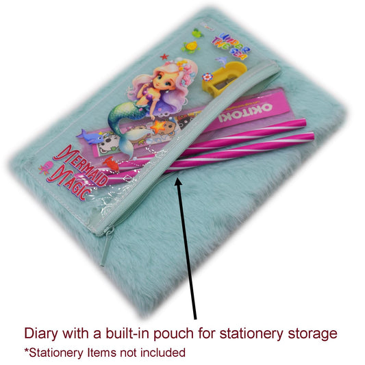 Mermaid theme fur diary with attached pouch