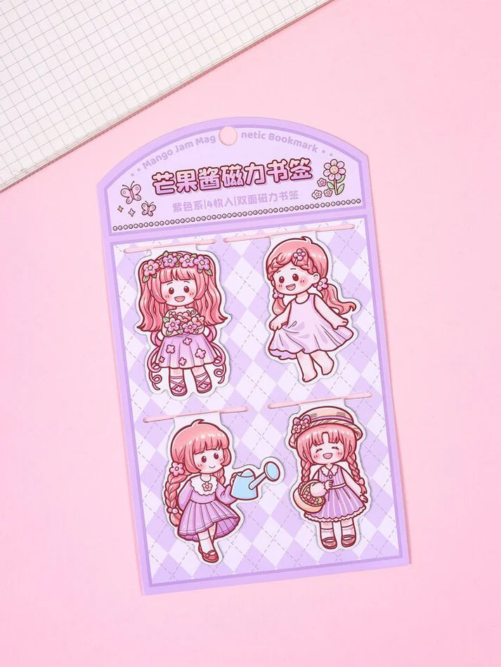 Kawaii Girl Magnetic Bookmarks with Stickers