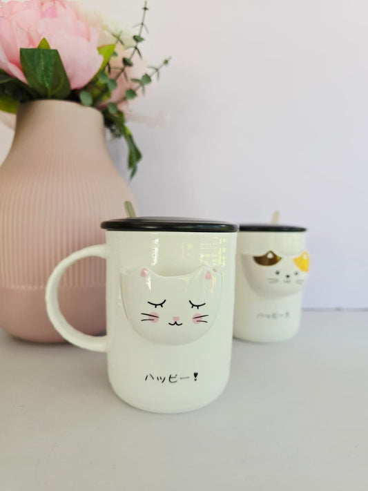 Kitty with Tea Bag Holder Ceramic Mug