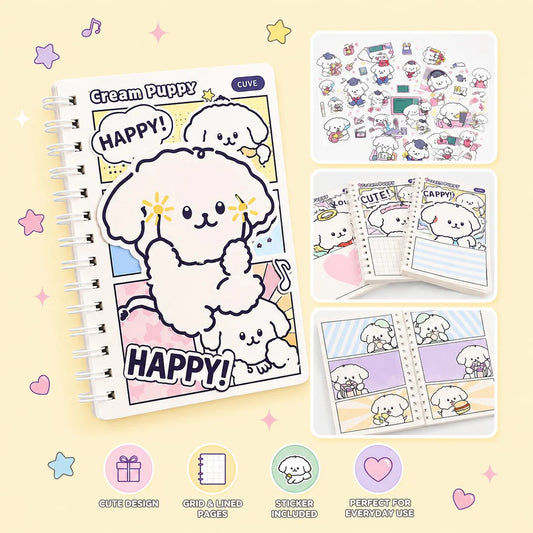 Cream Puppy Spiral Diary with Stickers