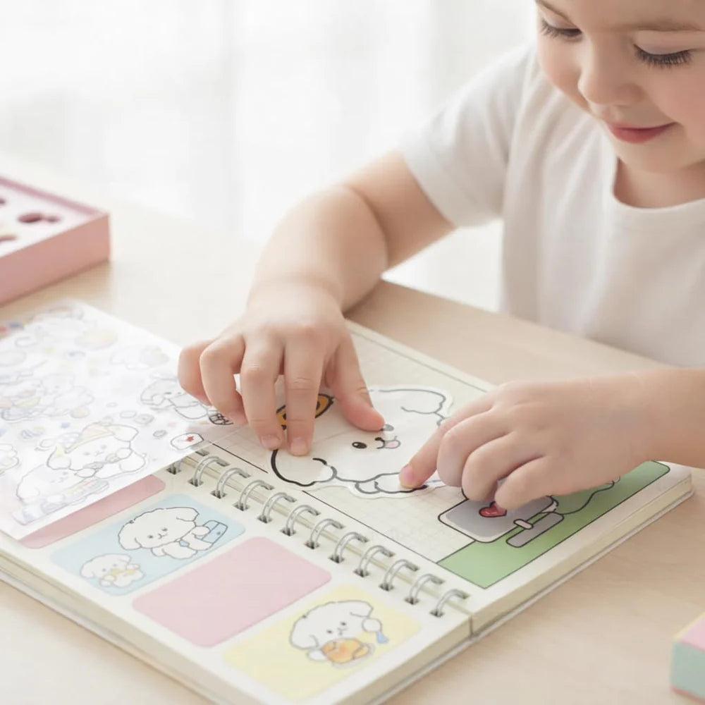 Cream Puppy Spiral Diary with Stickers