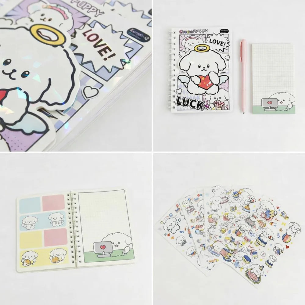 Cream Puppy Spiral Diary with Stickers