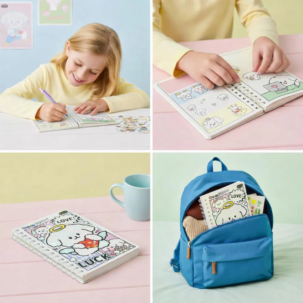 Cream Puppy Spiral Diary with Stickers
