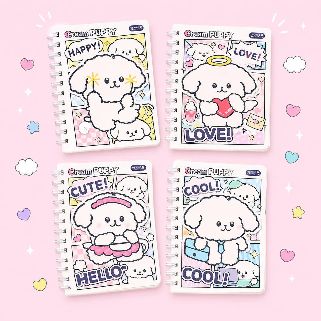 Cream Puppy Spiral Diary with Stickers