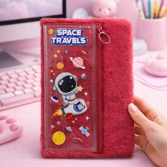 Space theme fur diary with attached pouch