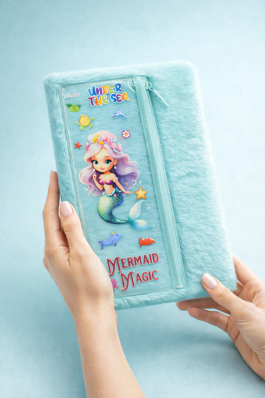 Mermaid theme fur diary with attached pouch