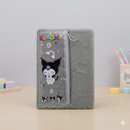 Kuromi theme fur diary with attached pouch