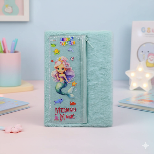 Mermaid theme fur diary with attached pouch