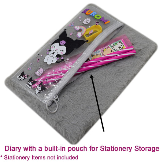 Kuromi theme fur diary with attached pouch