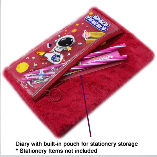 Space theme fur diary with attached pouch
