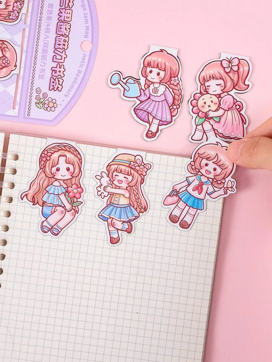 Kawaii Girl Magnetic Bookmarks with Stickers