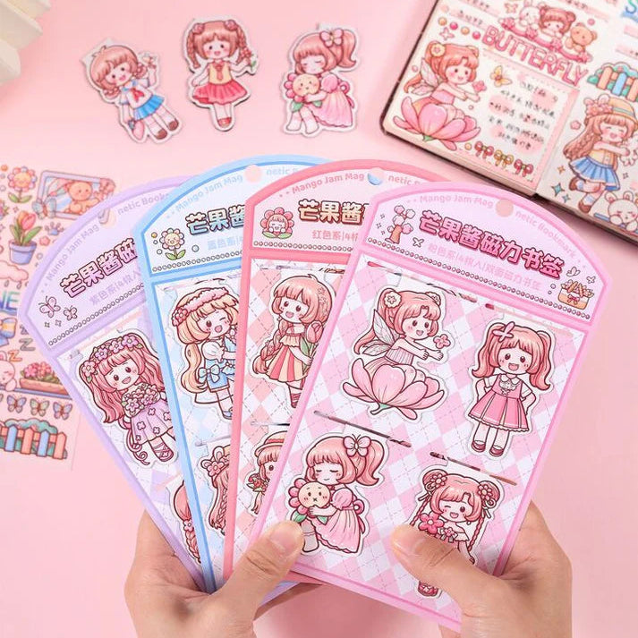 Kawaii Girl Magnetic Bookmarks with Stickers