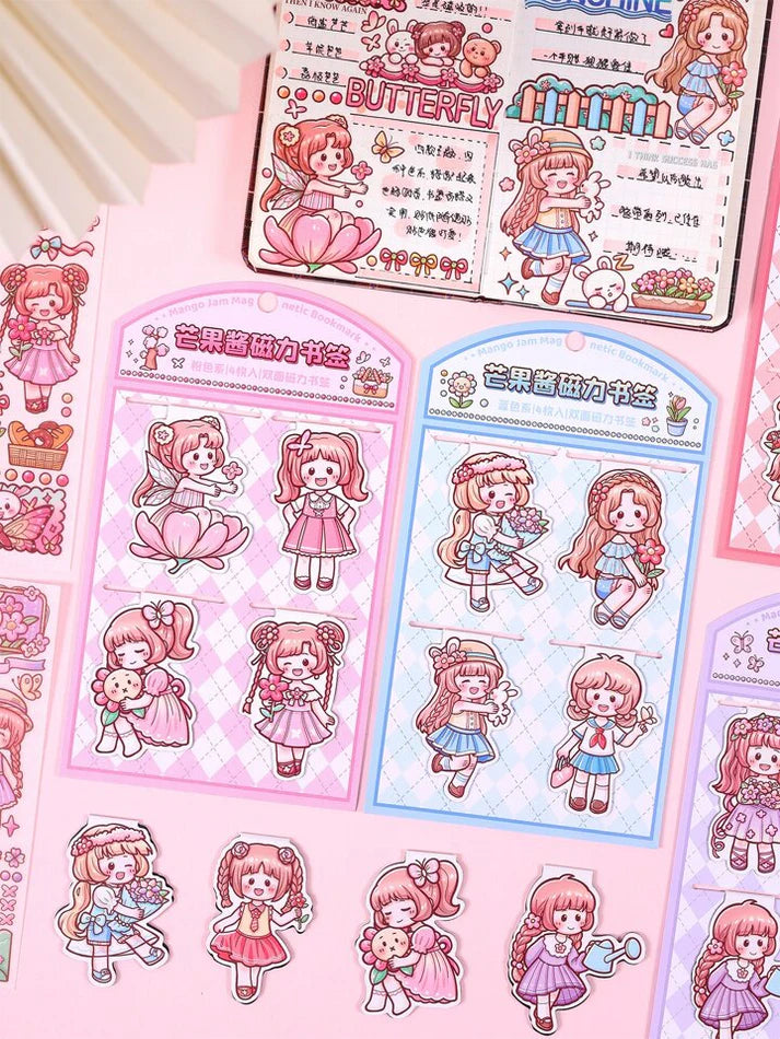 Kawaii Girl Magnetic Bookmarks with Stickers