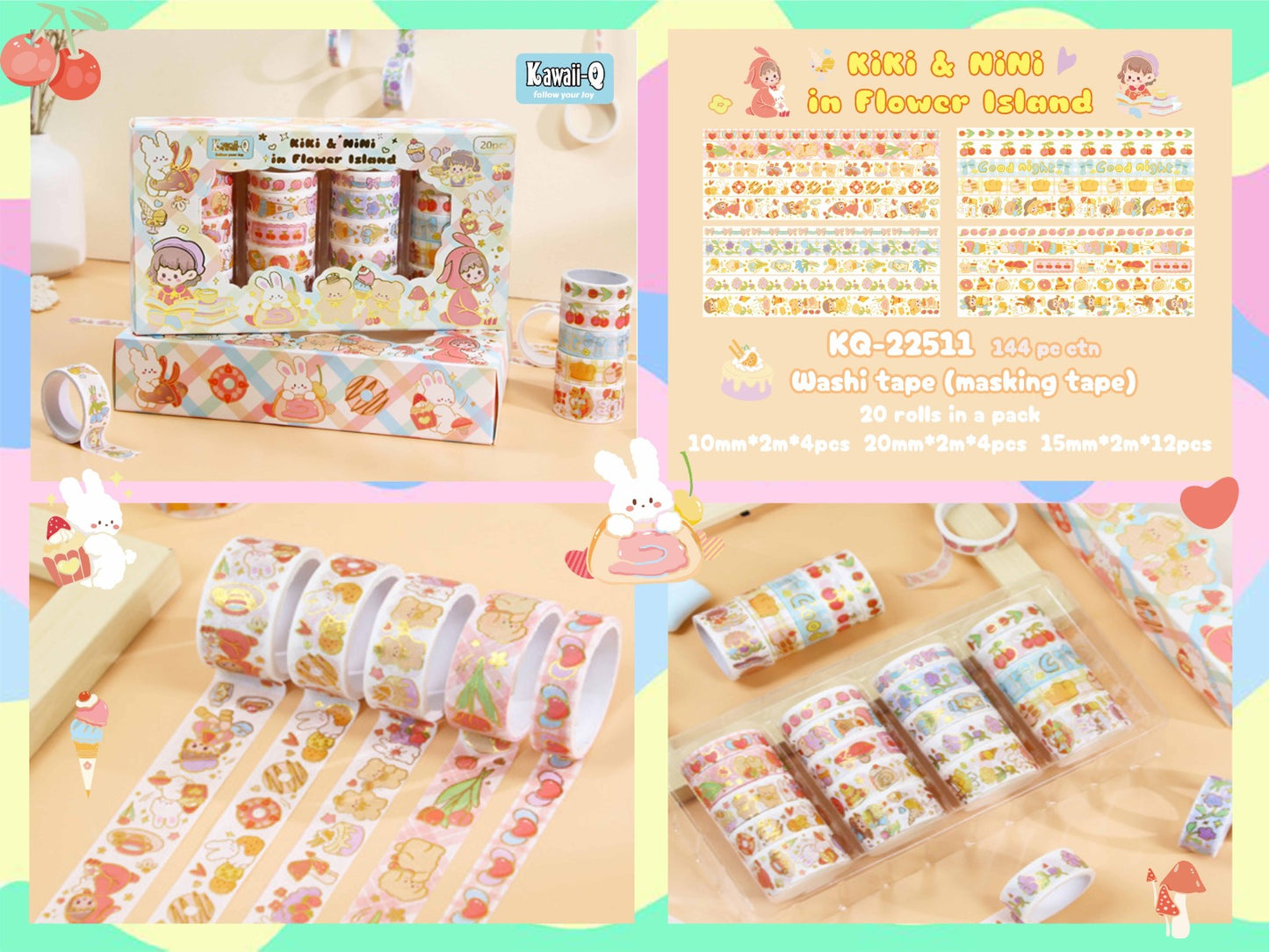 Kiki & Nini Gold Foiled Washi Tape (20 rolls set)