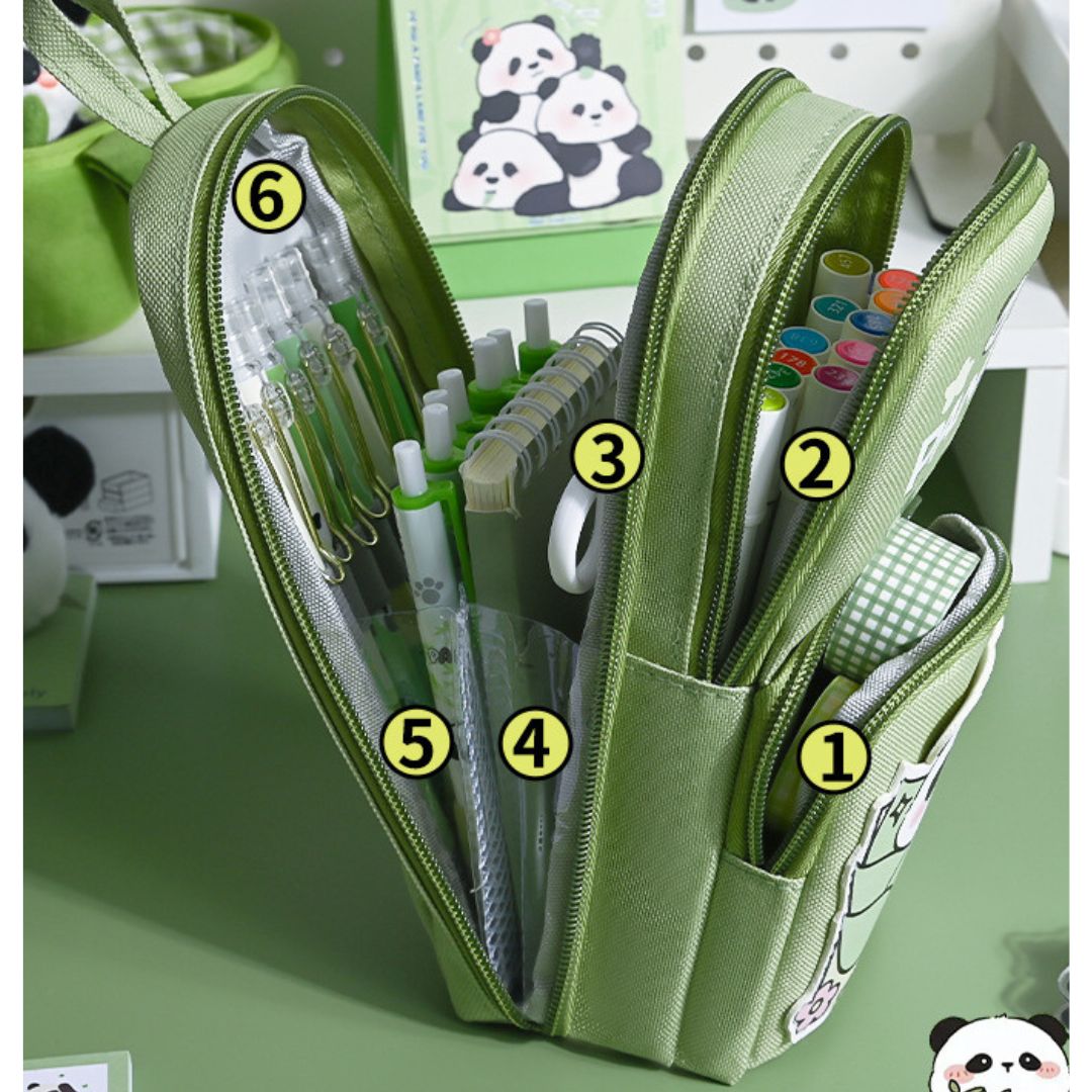 Panda 6 Pocket Pencil Pouch