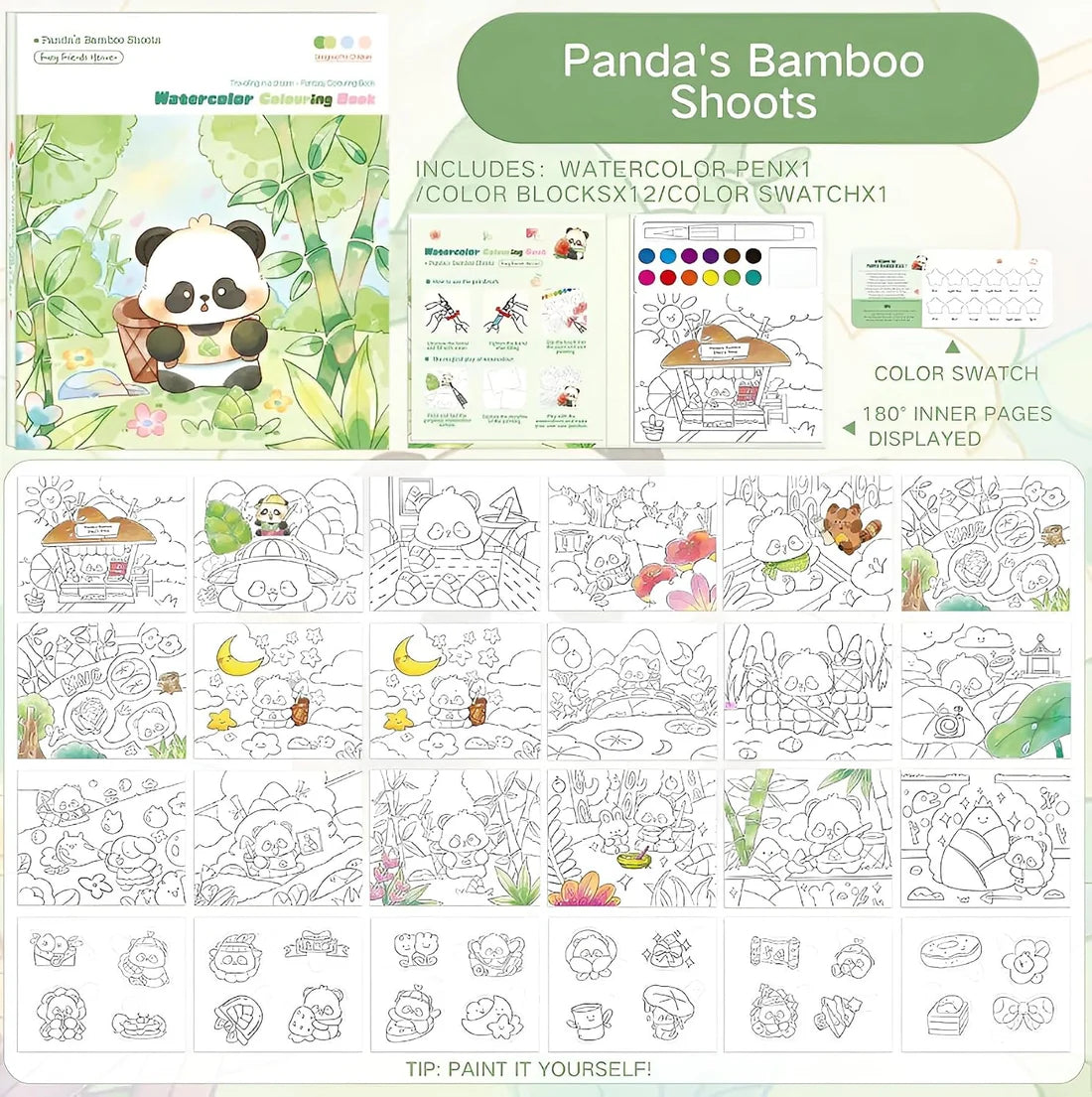 Panda Watercolouring Book